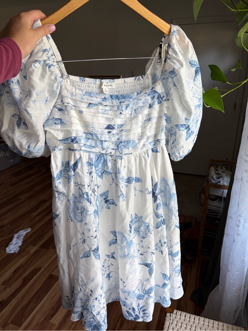 Blue Floral Puff Sleeve Mini Dress - Unbranded